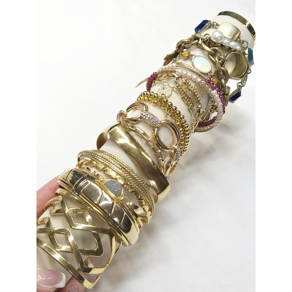 Gold Tone Jewelry Lot 1.8lb 45pc Estate Jewelry Vintage Bulk Necklaces Bracelets - Picture 11 of 16